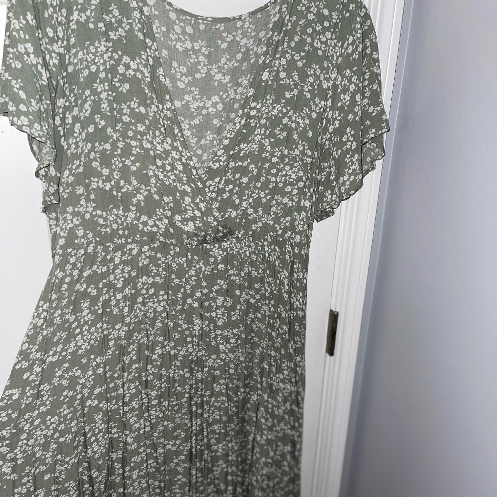 Sage Green Floral Dress with Slit